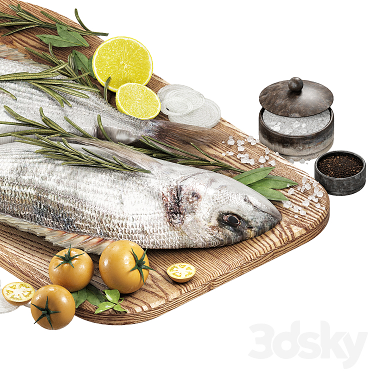 fresh fish with vegetables and herbs 3DS Max Model - thumbnail 2