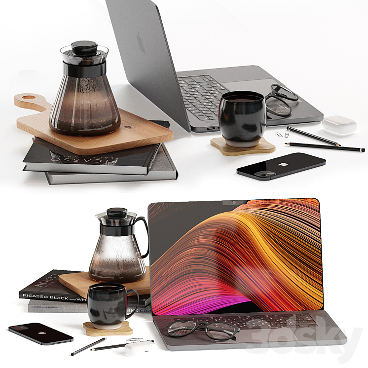 Decorative set on the desktop 3D Model