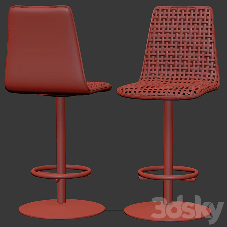 Scarlett wooden rattan bar stool SR22 \/ Rattan bar stool 3DS Max Model - thumbnail 2