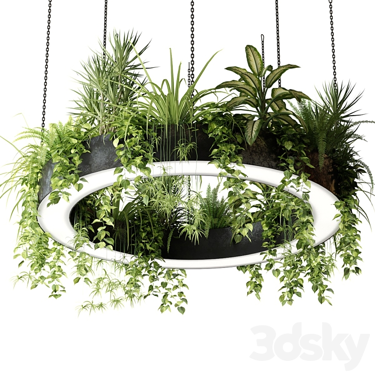 Ring lamp planter with plants 3DS Max Model - thumbnail 1