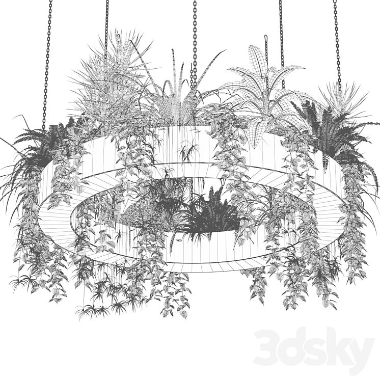 Ring lamp planter with plants 3DS Max Model - thumbnail 2