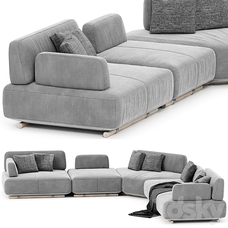Natuzzi Italia Cava Sectional upholstered sofa 3D Model Free