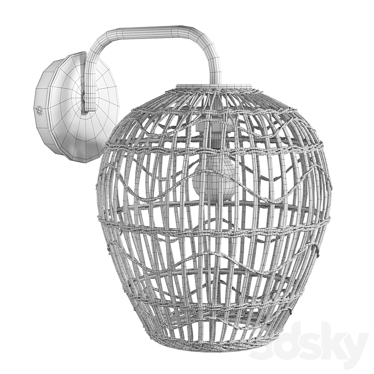 Martaban metal and rattan lamp 3D Model