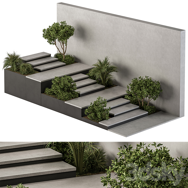 Landscape Furniture stairs with ivy and Garden – Architect Element 57 3DS Max - thumbnail 1