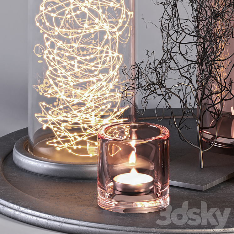 Decorative Set 16 - Candles and Metal Branches 3D Model