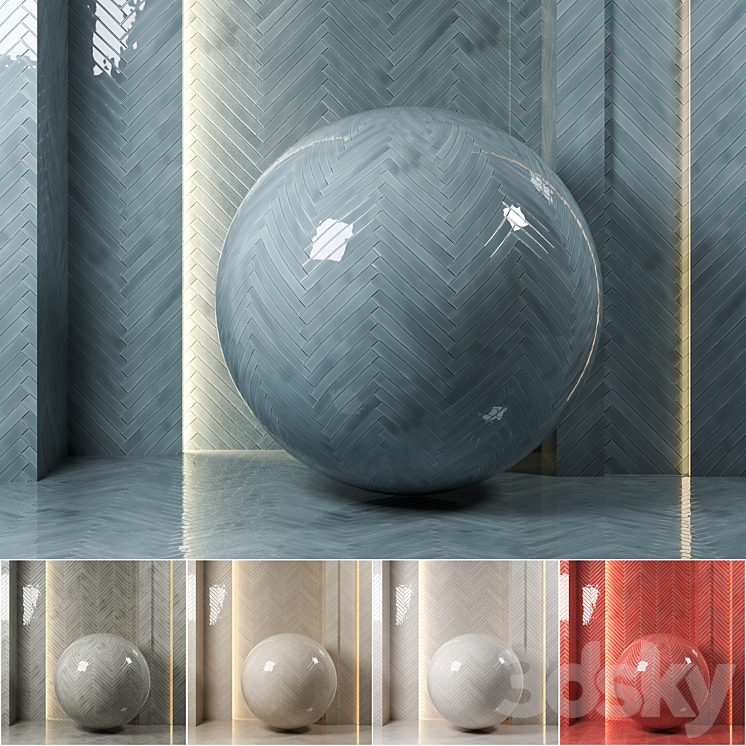 (4k)(5colors)Carolina Polished Ceramic Wall Tiles Set 1-(Seamless pbr) 3DS Max Model - thumbnail 1