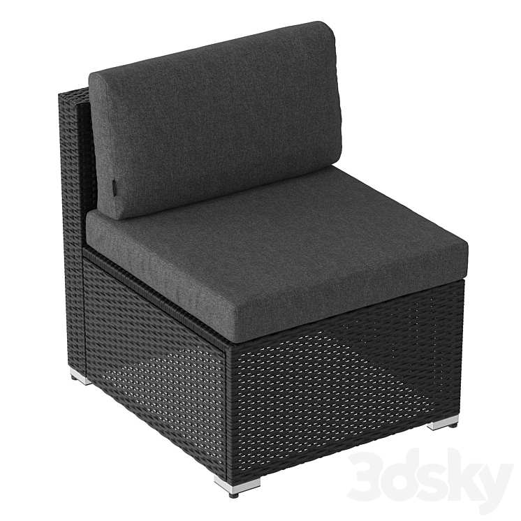 Black straight armchair (wicker outdoor furniture) 02 3DS Max Model - thumbnail 1
