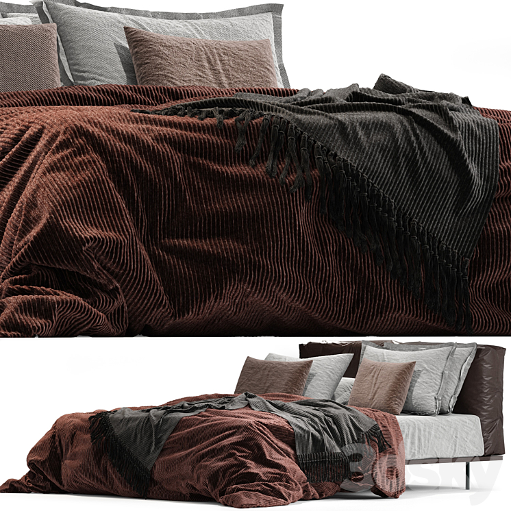 MYNIGHT By Lema Double bed with upholstered headboard 3D Model Free