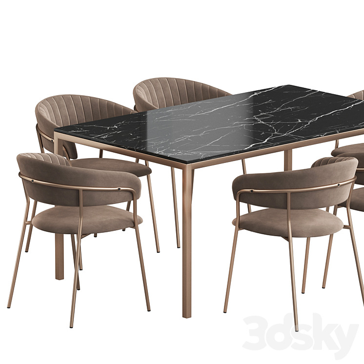 West Elm Frame table Turin chair Dining set 3DS Max Model - thumbnail 2