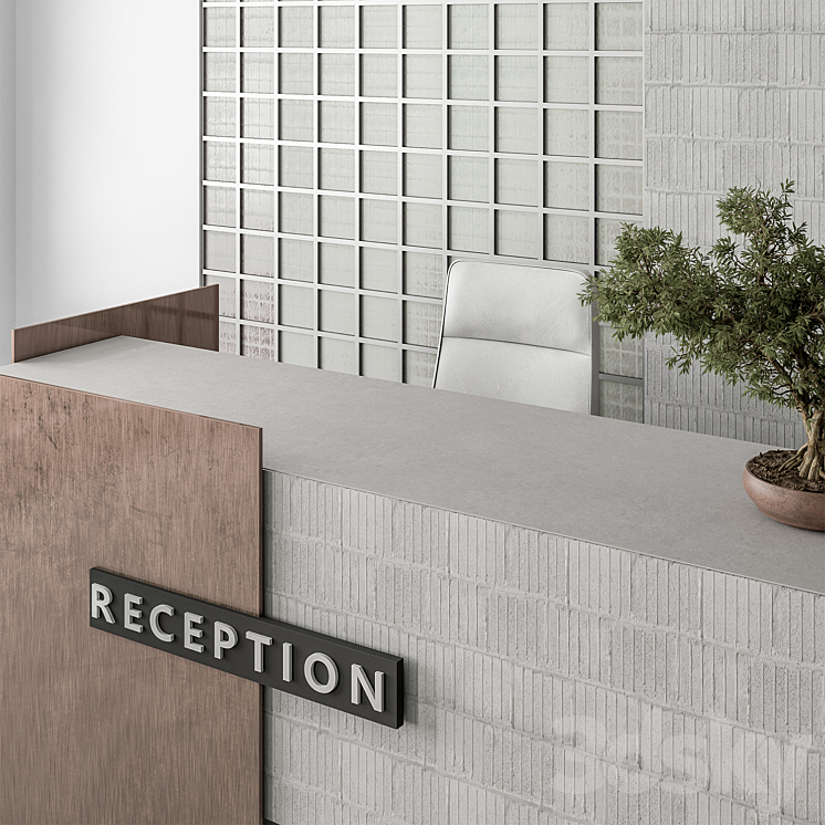 Reception Desk and Wall Decoration – Office Set 306 3DS Max Model - thumbnail 2