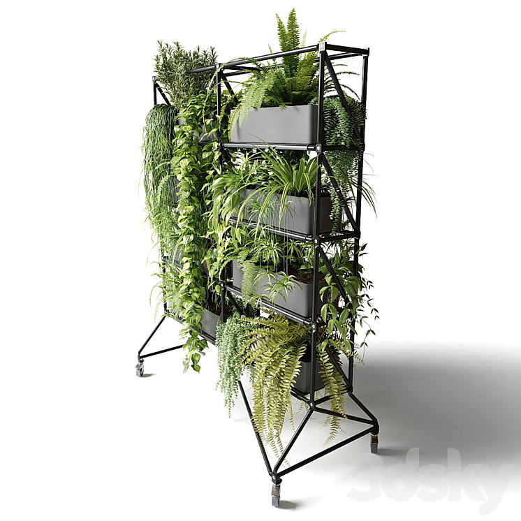 Mobile rack with plants 3D Model