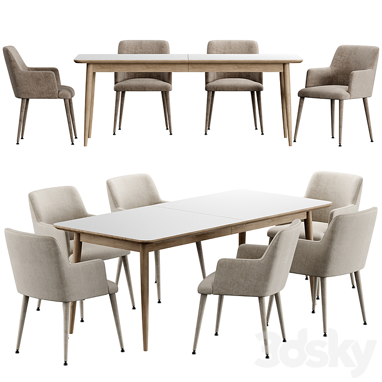 Kemo Konyshev Chair Tate Walnut Extendable Midcentury Dining Table 3DS Max - thumbnail 1
