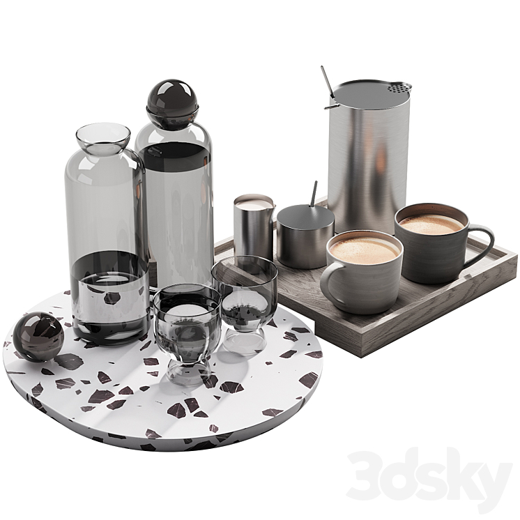 128 eat and drinks decor set 02 coffee and water kit 02 3D Model