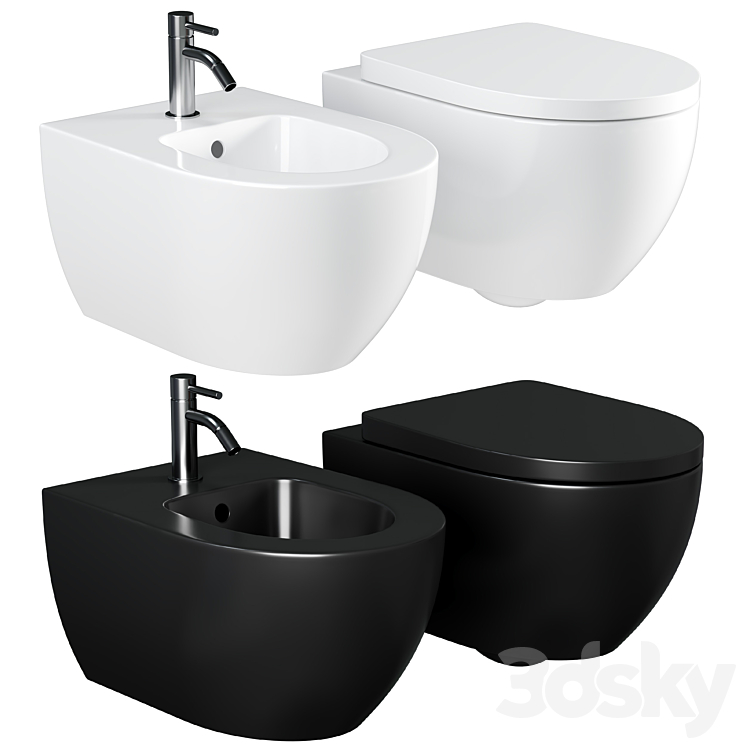 Toilet set AM.PM Awe C111738SC with Geberit Duofix Plattenbau Delta UP100 458.125.21.1 installation with Microlift seat and flush plate Chrome 3D Model