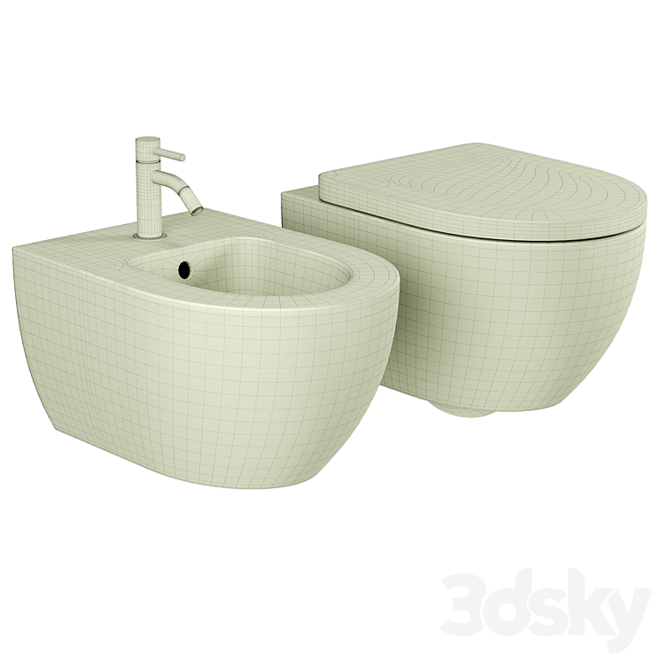 Toilet set AM.PM Awe C111738SC with Geberit Duofix Plattenbau Delta UP100 458.125.21.1 installation with Microlift seat and flush plate Chrome 3DS Max Model - thumbnail 2