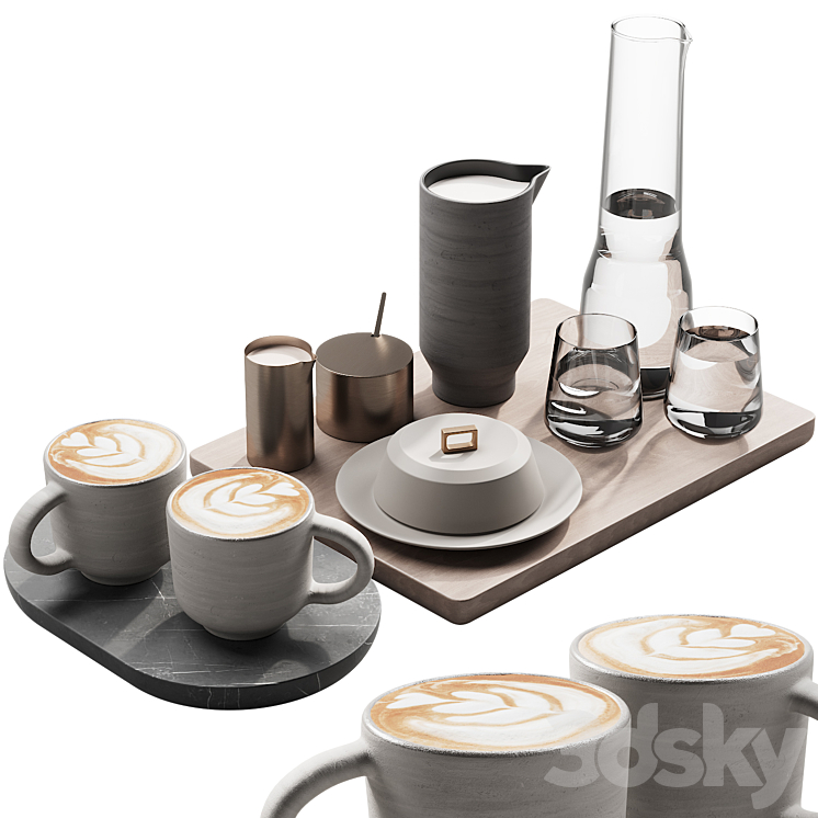 129 eat and drinks decor set 03 coffee and water kit 03 3D Model