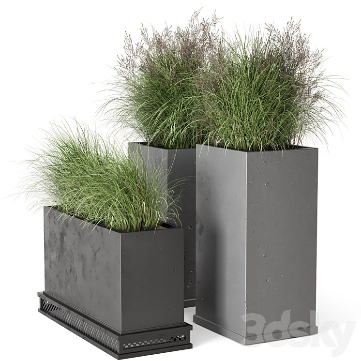 Outdoor Plants Bush in rusty Concrete Pot – Set 665 3DS Max Model - thumbnail 2