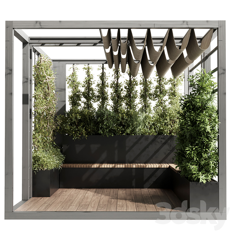 Landscape Furniture with Pergola and Roof garden 09 3D Model
