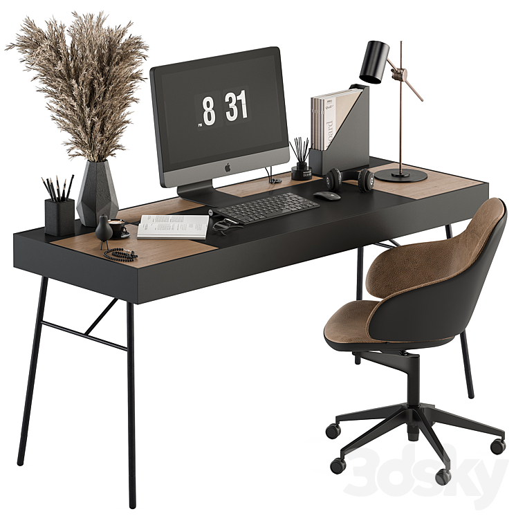 Home Office Black and Wood Table – Office Furniture 296 3DS Max - thumbnail 1