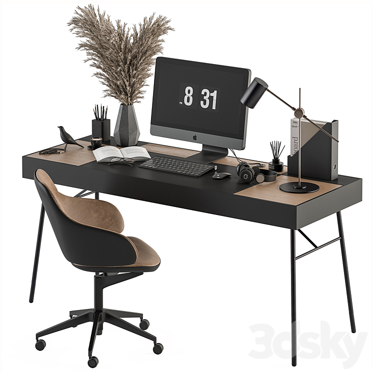Home Office Black and Wood Table – Office Furniture 296 3DS Max - thumbnail 2