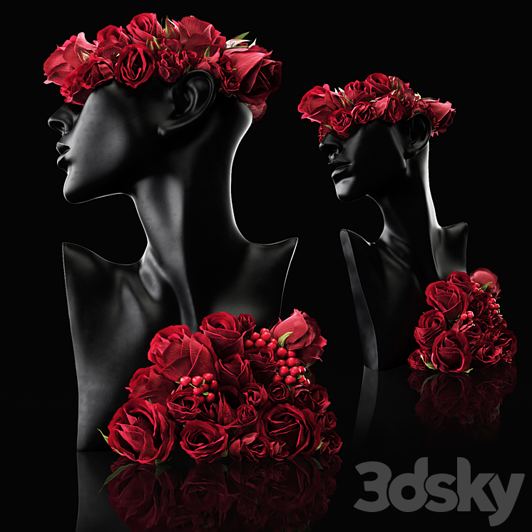 Mannequin Head Bust with a bouquet 3D Model