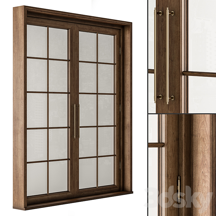 Neo Classic Glass and Wood Door Set 42 3DS Max Model - thumbnail 1
