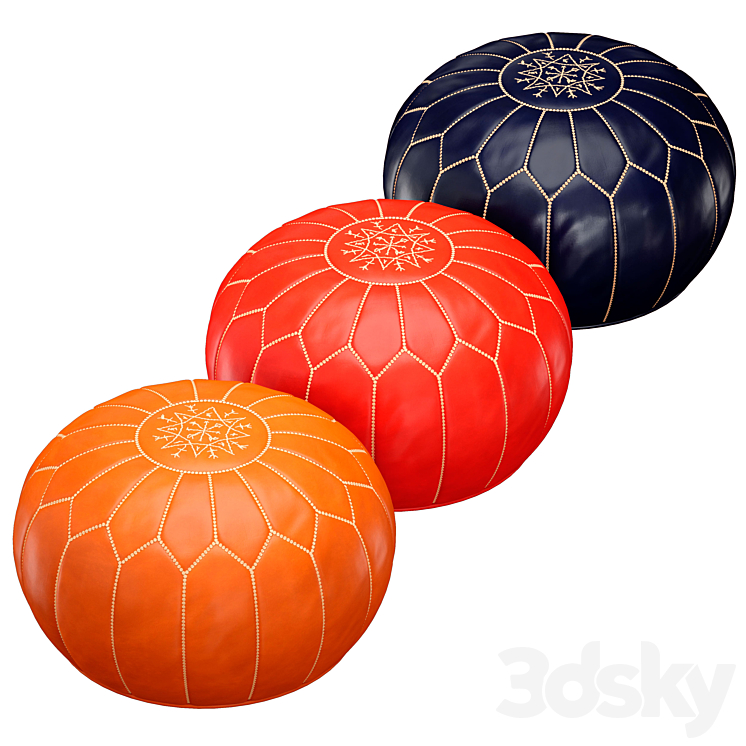 Oriental Moroccan round leather pouffe 3DS Max Model - thumbnail 1
