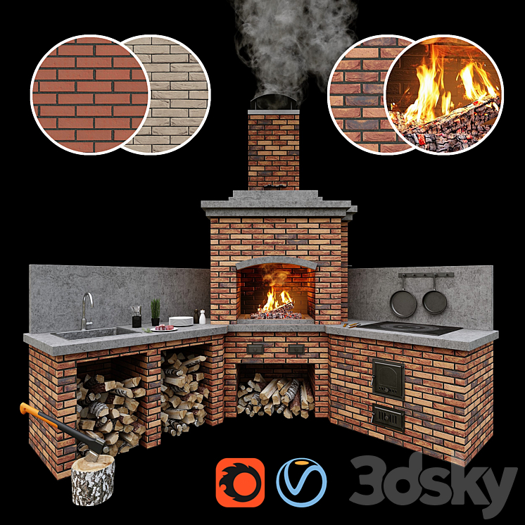 Barbecue oven 2 \/ Brick BBQ 2 3DS Max - thumbnail 1