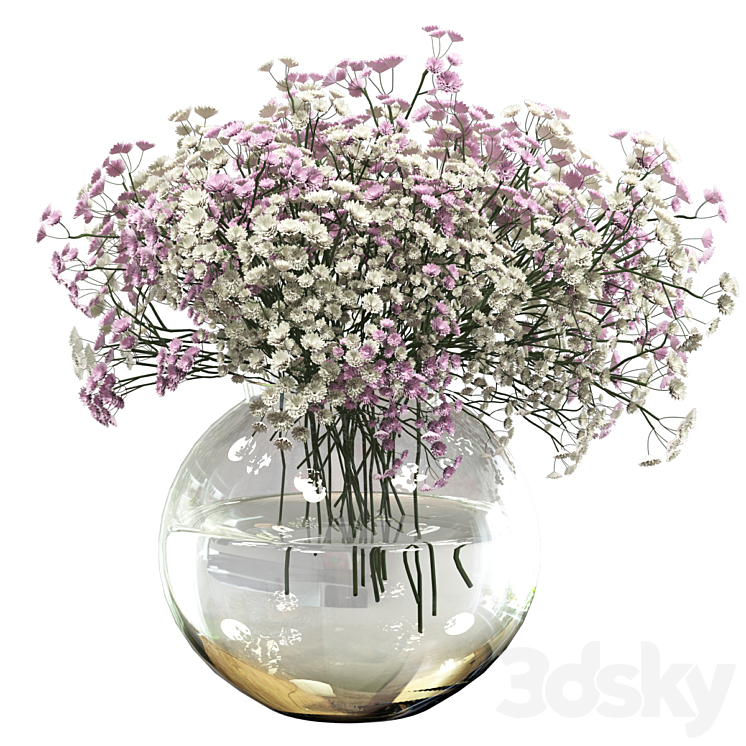 Bouquet of white and pink gypsophila 3DS Max - thumbnail 2