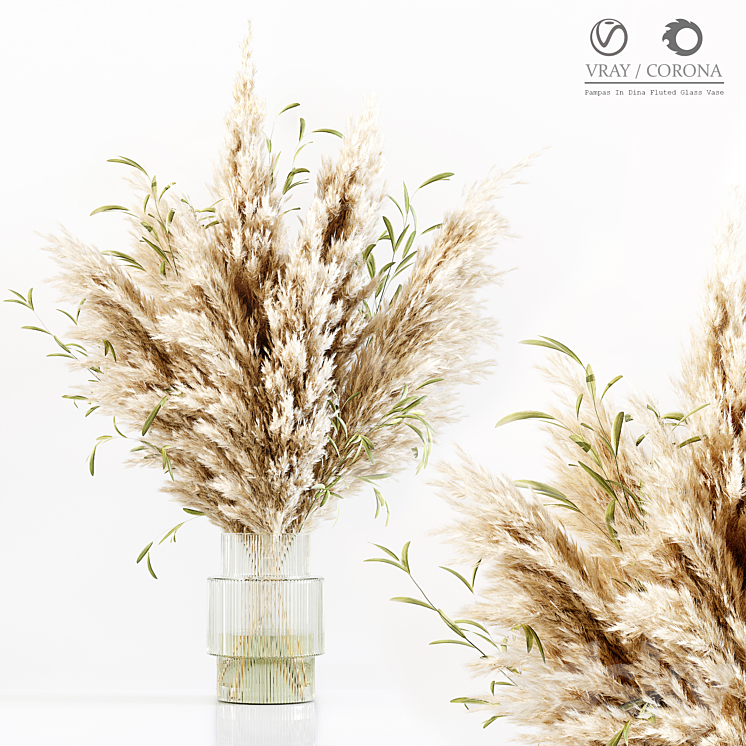 Pampas In Dina Fluted Glass Vase 3DS Max - thumbnail 1