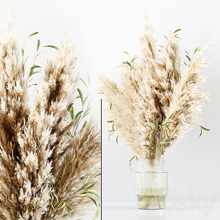 Pampas In Dina Fluted Glass Vase 3DS Max - thumbnail 2