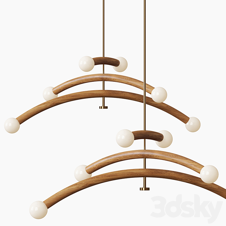 Contemporary Bleached White Oak and Brass LED Chandelier 3DS Max - thumbnail 1