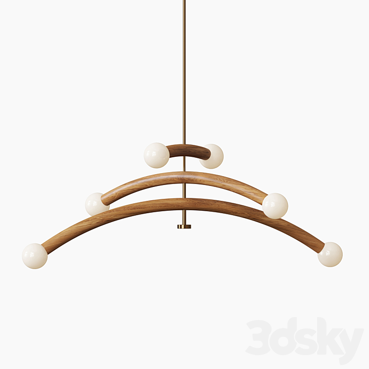 Contemporary Bleached White Oak and Brass LED Chandelier 3DS Max - thumbnail 2