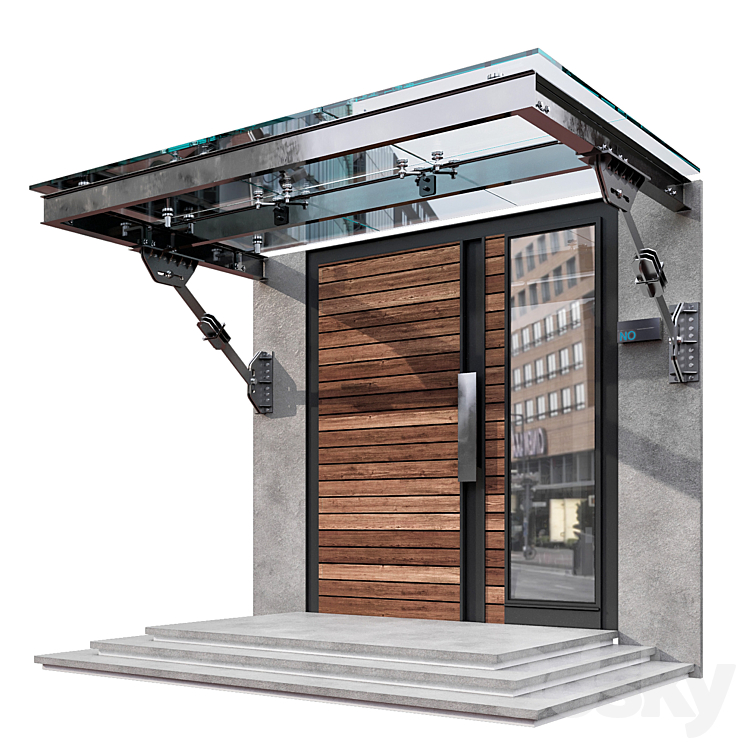 MODERN ENTRANCE WITH GLASS CANOPY NO3 3D Model