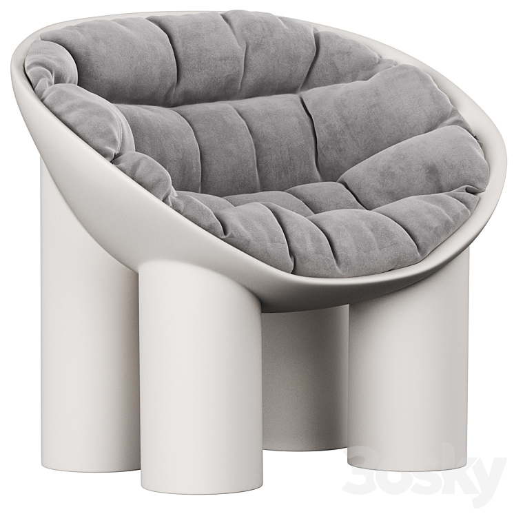 Roly Poly Polyethylene Armchair in Concrete with Cushions by Faye Toogood 3DS Max - thumbnail 1