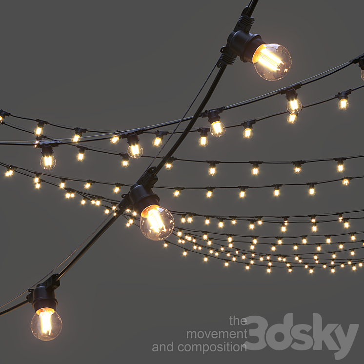 Editable Garland on a rope 3D Model