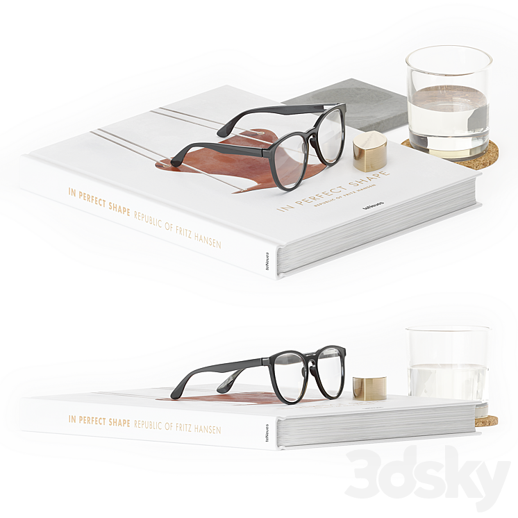 Decorative Set Glasses And Book 3DS Max - thumbnail 1