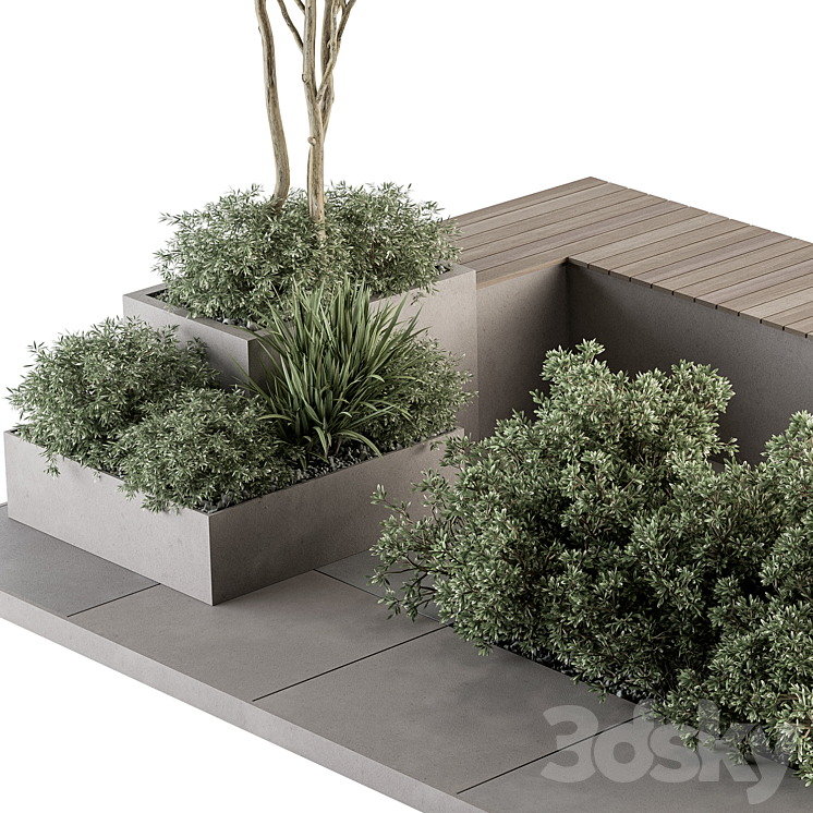 Urban Furniture \/ Architecture Bench with Garden Plants- Set 35 3DS Max - thumbnail 2