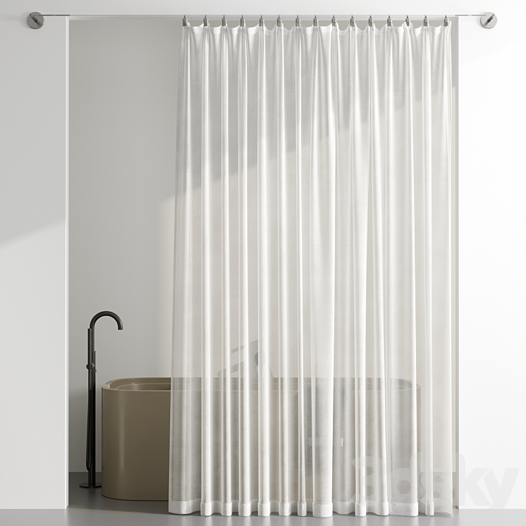 Bathroom Curtains pinned by clamp 3DS Max - thumbnail 2