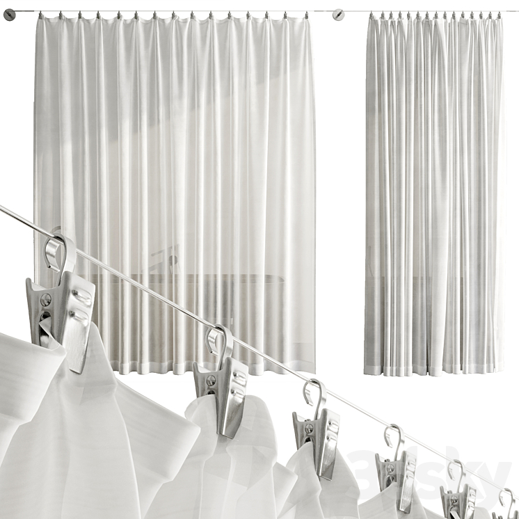 Bathroom Curtains pinned by clamp 3DS Max - thumbnail 1