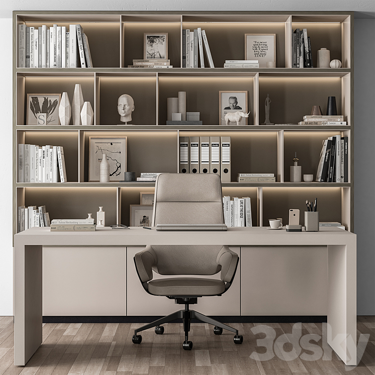 Boss Desk and Library Beige – Office Furniture 319 3DS Max Model - thumbnail 2
