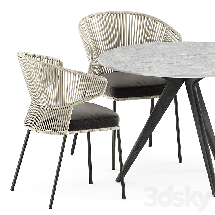 Ola 923 P-IMP and Ola 923\/P chairs by Potocco and Teak nero table CF 100 by manutti 3DS Max Model - thumbnail 2