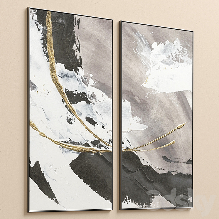 Large Glam Accent Textural Abstract Wall Art C-496 3D Model