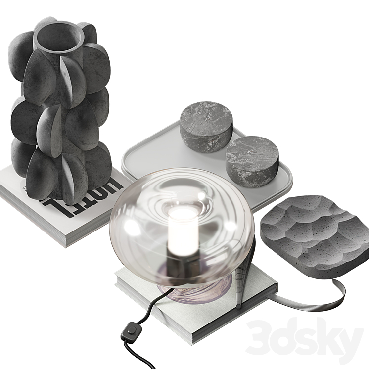 Coffee table decor set 045 with lamp 3DS Max - thumbnail 2