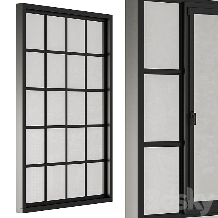 Industrial Black Window Modern - Windows Set 14 3D Model Free