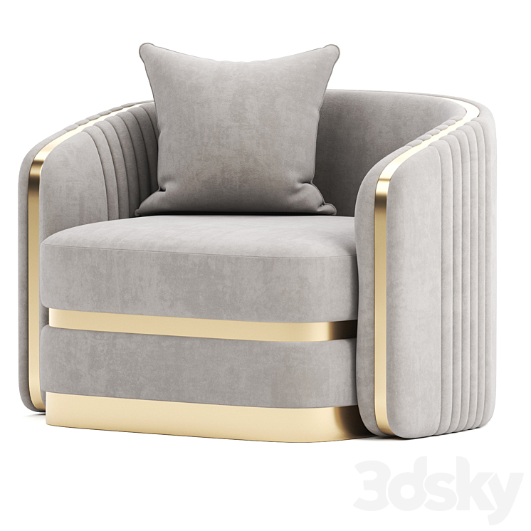 MADONNA modern golden gray glamor armchair for living room dining room 3DS Max Model - thumbnail 1
