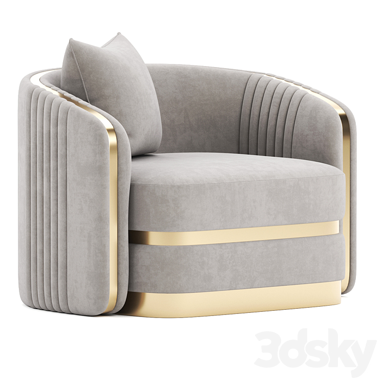 MADONNA modern golden gray glamor armchair for living room dining room 3DS Max Model - thumbnail 2