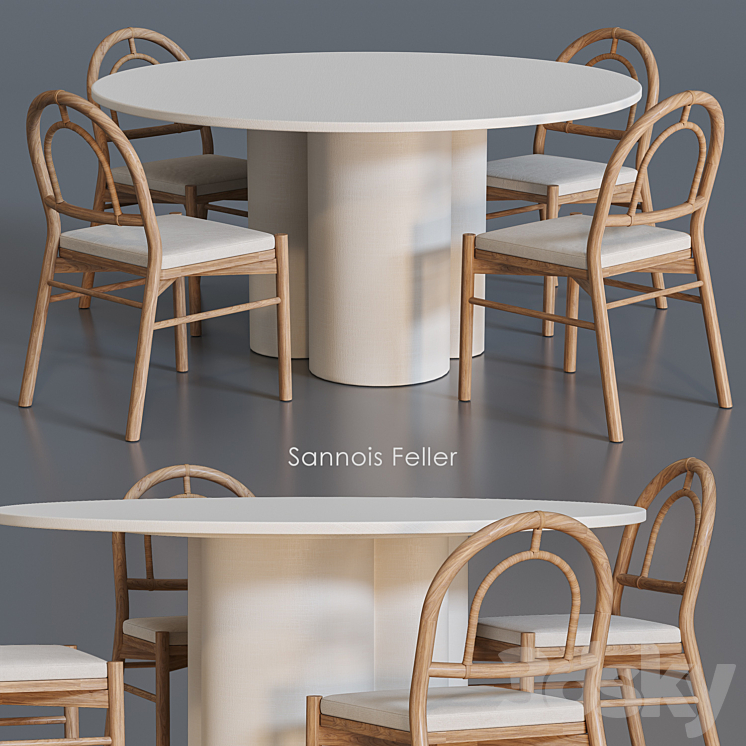 Sannois Feller Dining table and chairs 3DS Max Model - thumbnail 2