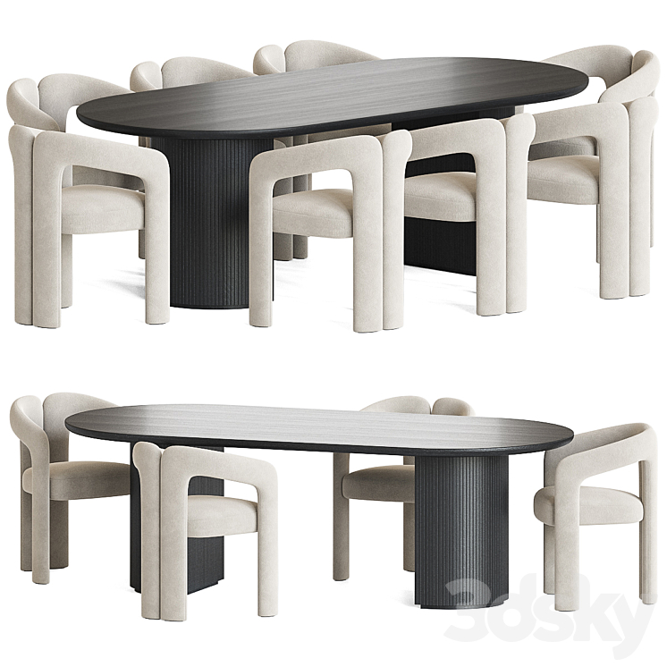 Dudet Chair Moon Table Dining Set 3D Model