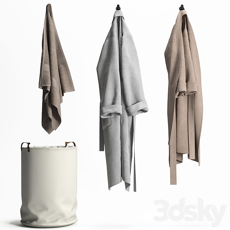 Laundry basket Bathrobe and Towel 3DS Max Model - thumbnail 1